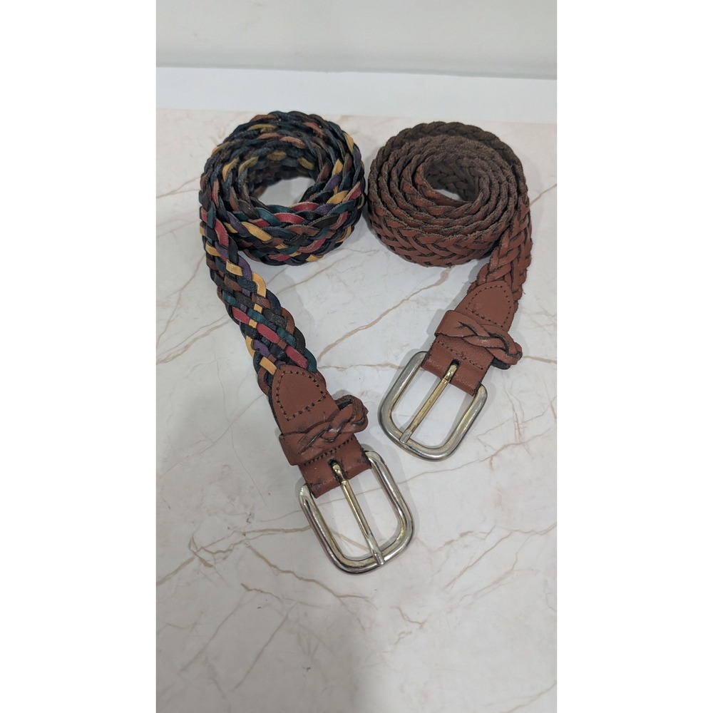 Vintage Capezio Braided Leather Belts Lot of 2 Brown Multi Color SM Equestrian